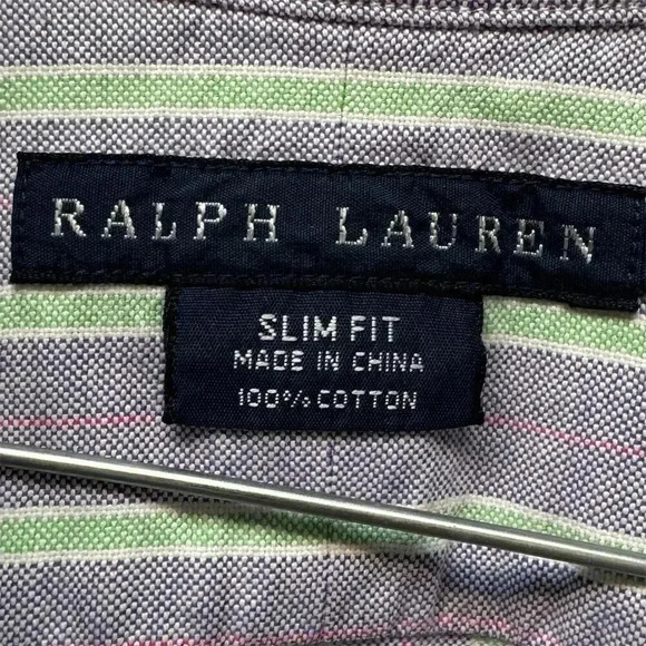 Ralph Lauren Boy's Slim Fit Striped Button-Down Shirt Purple Size M - Picture 3 of 6